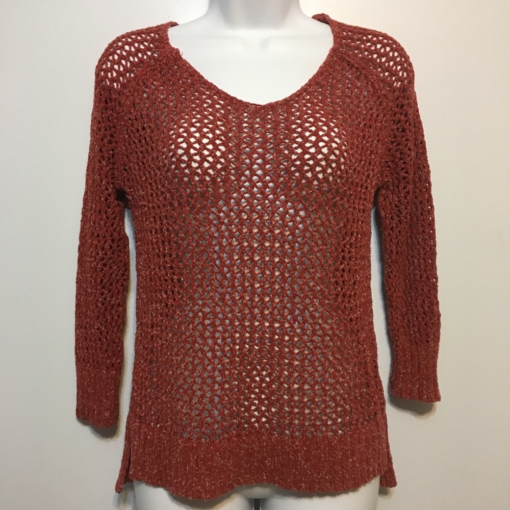 Lucky Brand Orange Open Knit Sweater Size Small